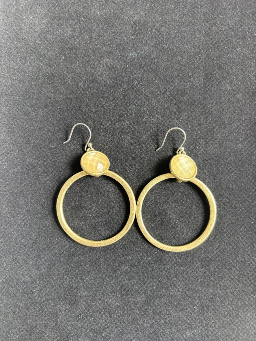 Gold Hoop Drop Earrings with Yellow Stone Accent - Women Jewelry